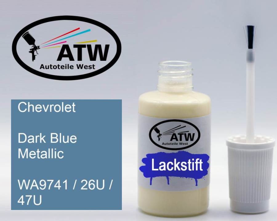 Chevrolet, Dark Blue Metallic, WA9741 / 26U / 47U: 20ml Lackstift, von ATW Autoteile West.